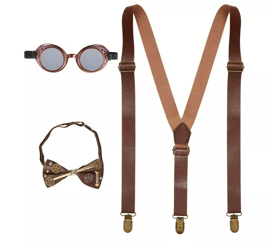 Kit de Steampunk: Gafas, Tirantes y Corbatín