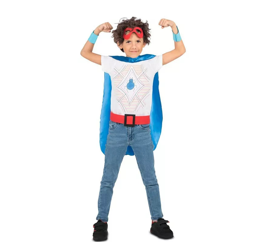 Kit de Superhéroe azul infantil: antifaz, capa y cinturón