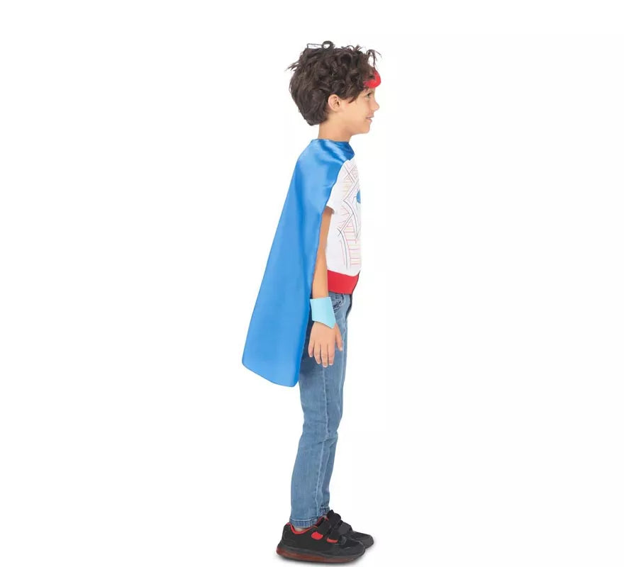 Kit de Superhéroe azul infantil: antifaz, capa y cinturón
