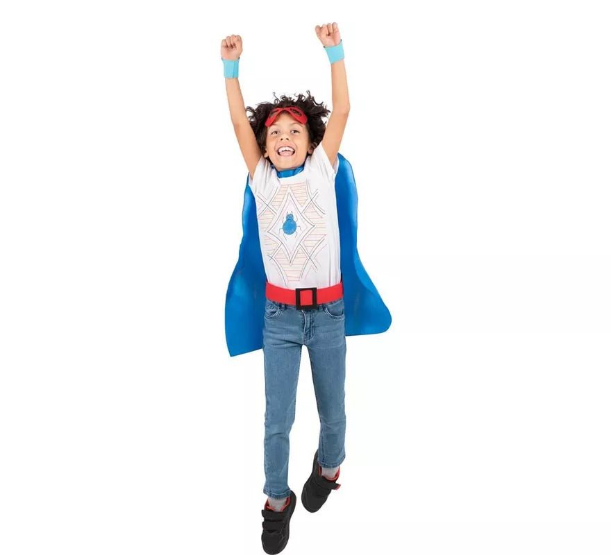 Kit de Superhéroe azul infantil: antifaz, capa y cinturón