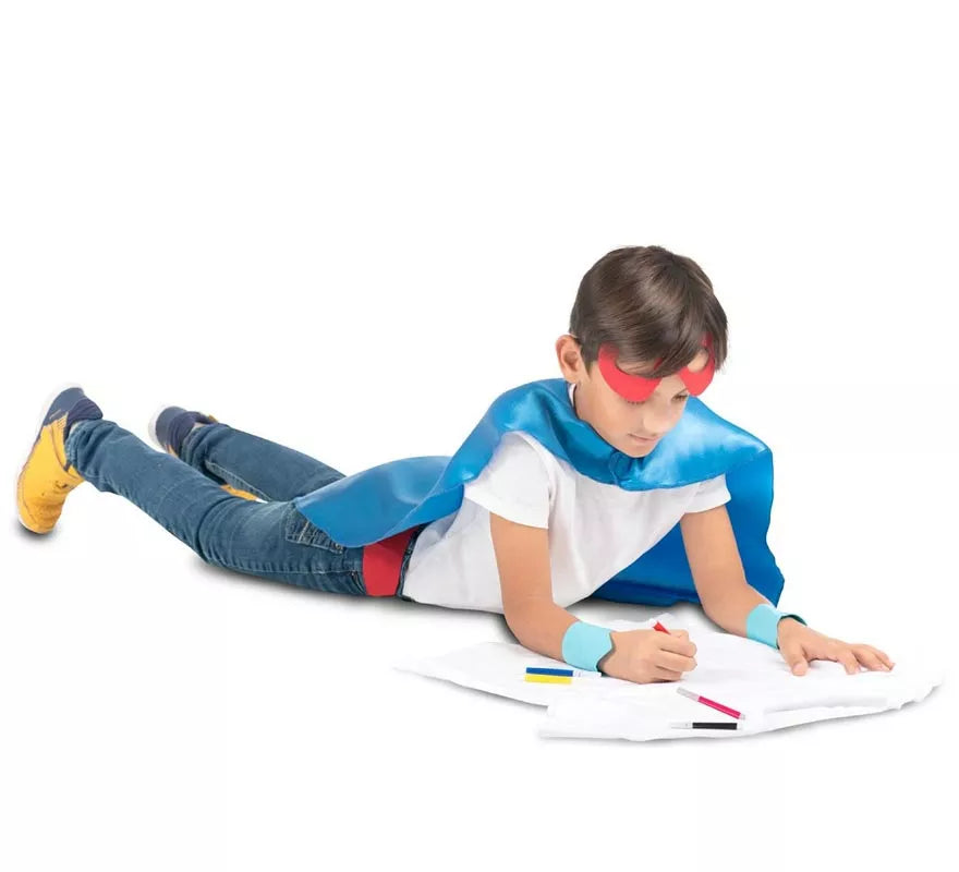 Kit de Superhéroe azul infantil: antifaz, capa y cinturón