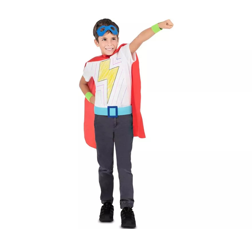 Kit de Superhéroe rojo infantil: antifaz, capa y cinturón