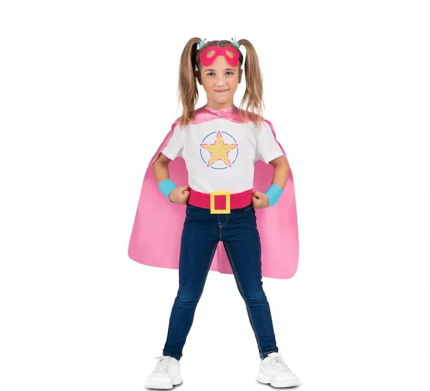 Kit de Superheroína rosa infantil: antifaz, capa y cinturón