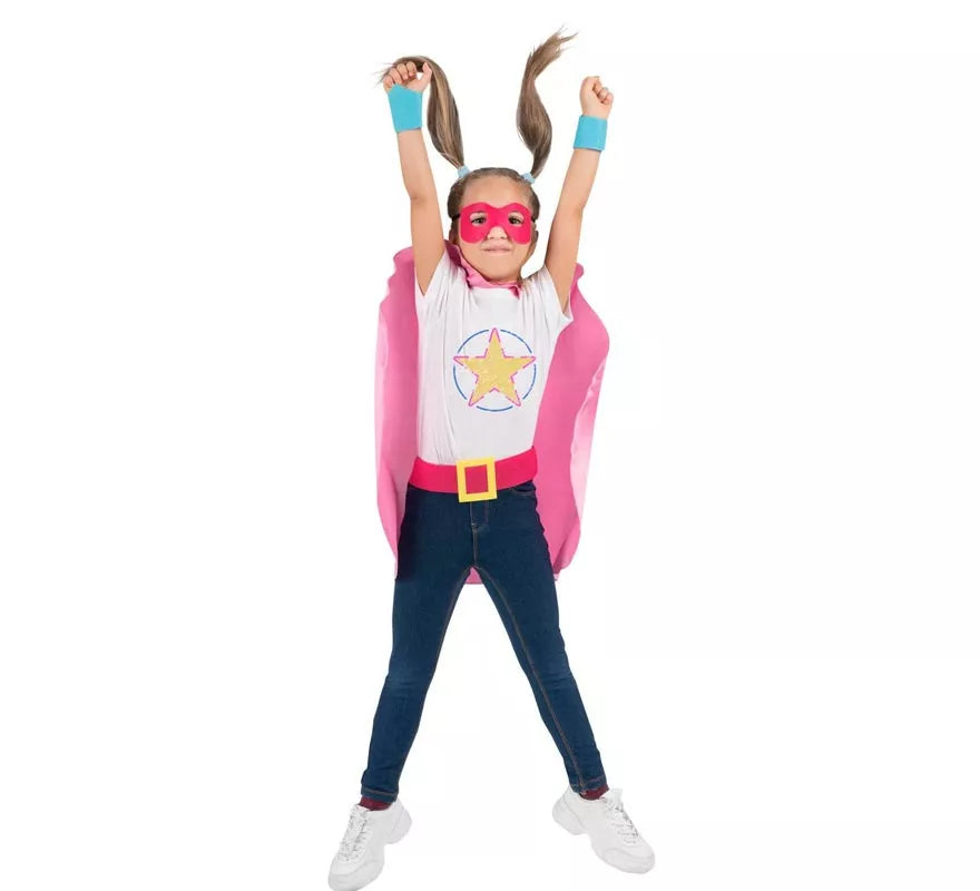 Translation missing: en.Kit de Superheroína rosa infantil: antifaz, capa y cinturón