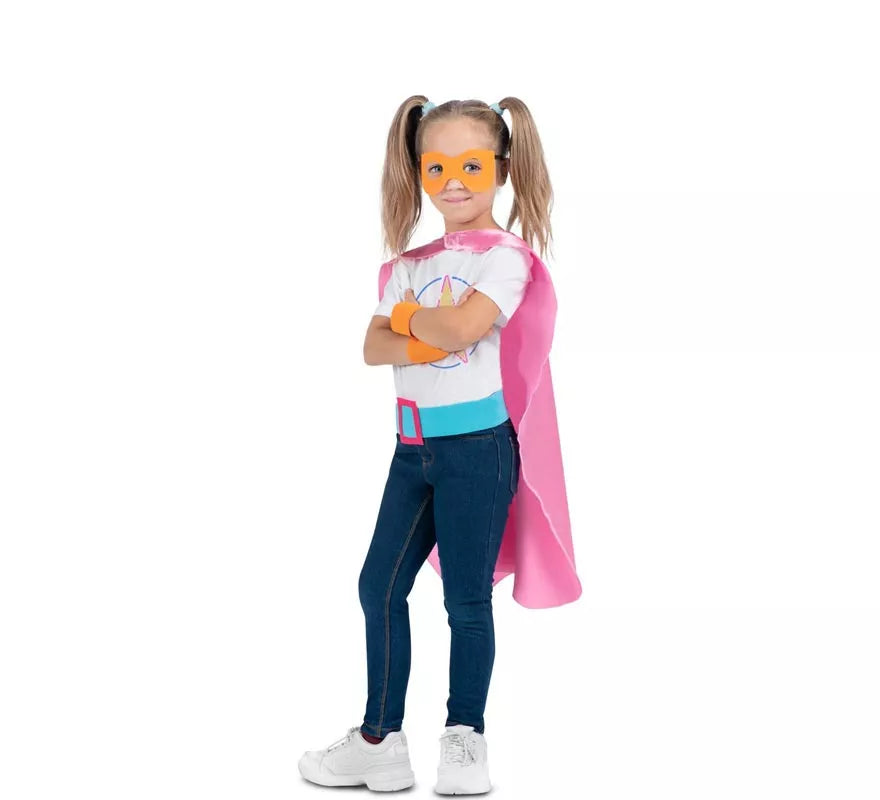Kit de Superheroína rosa infantil: antifaz, capa y cinturón