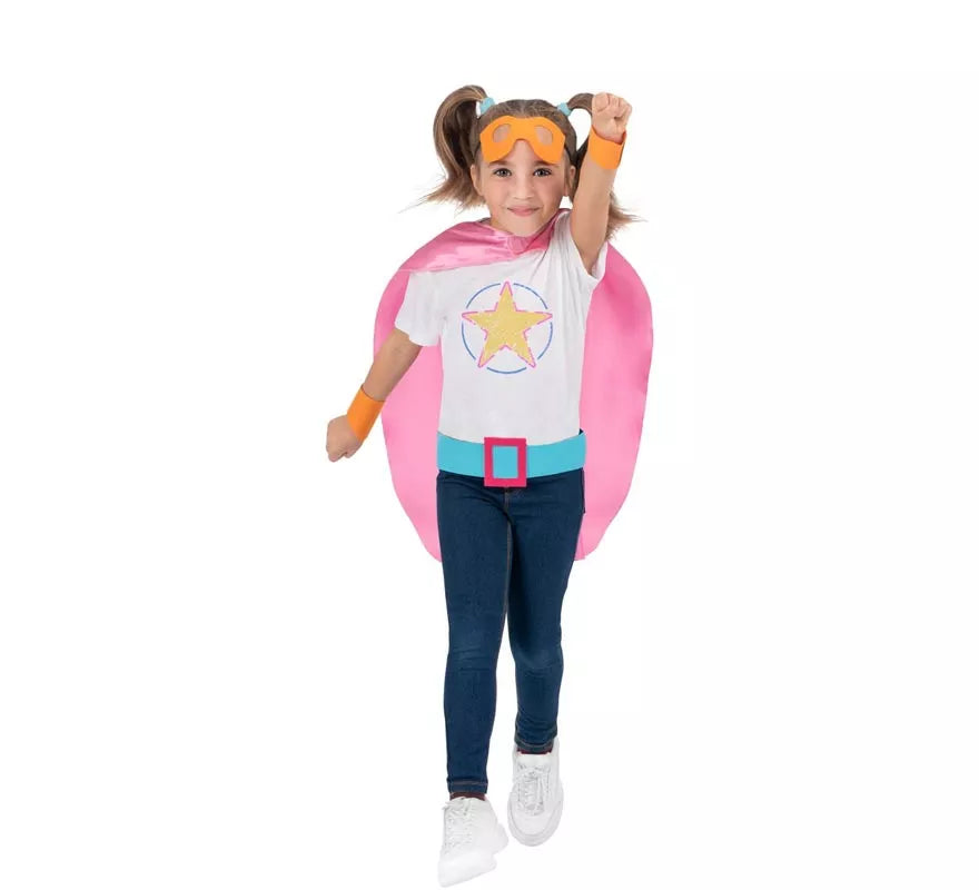 Kit de Superheroína rosa infantil: antifaz, capa y cinturón