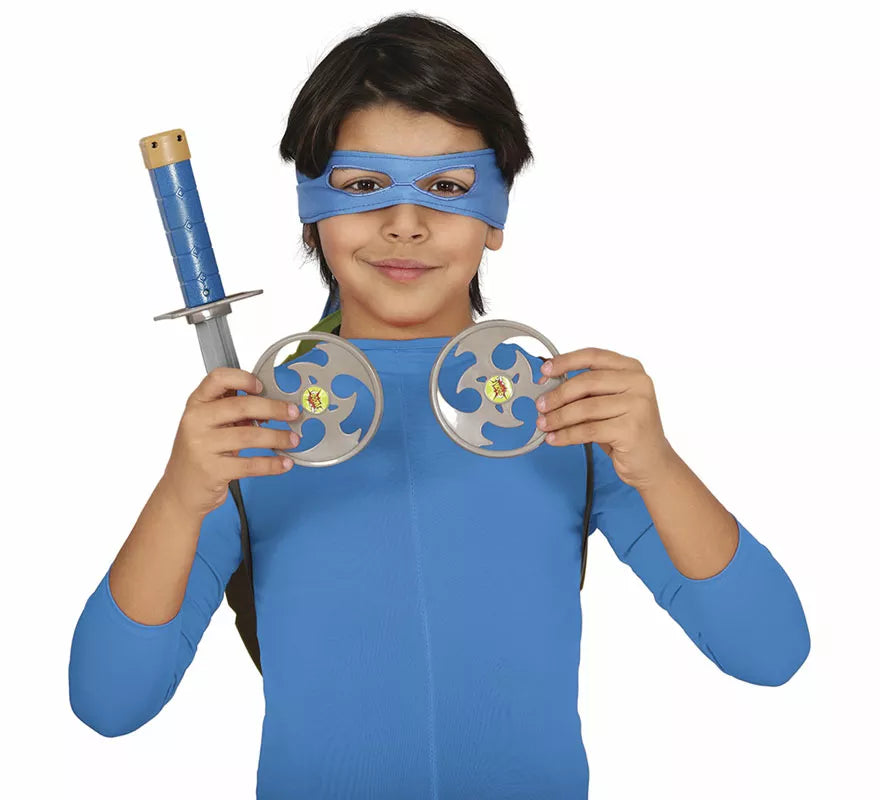 Kit de Tortuga verde infantil: Caparazón, Espada, Antifaz y Shuriken