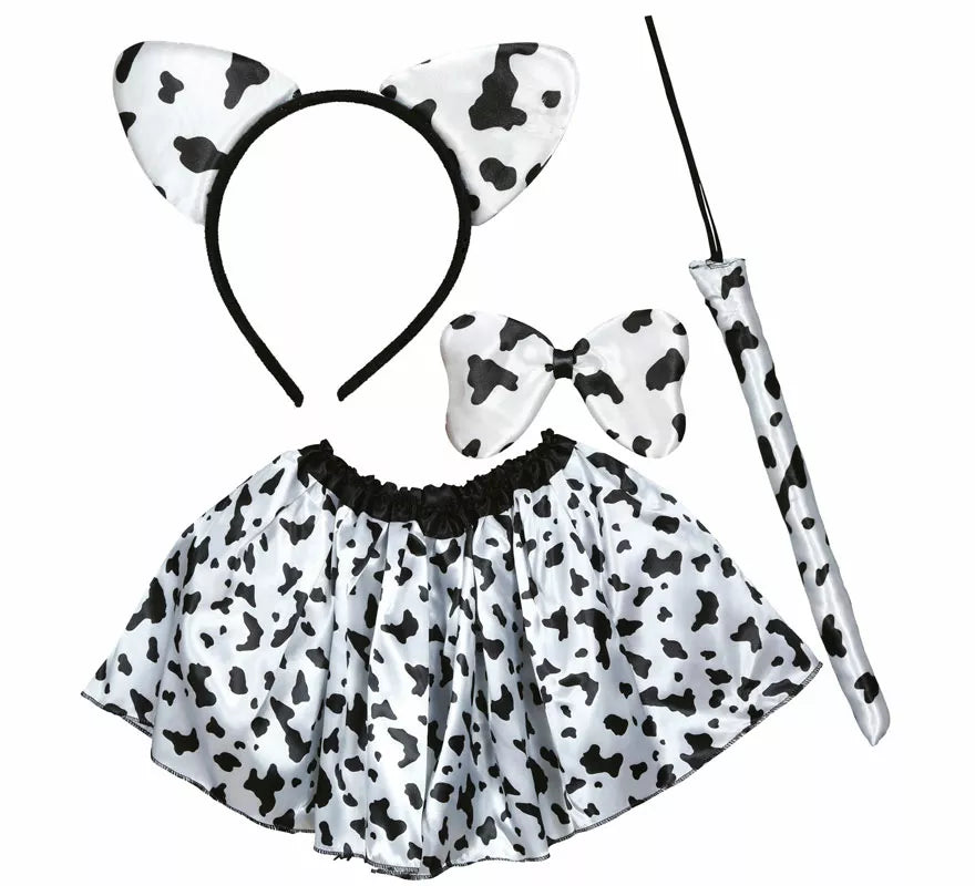 Kit de Vaca con manchas infantil: Diadema, lazo, cola y falda