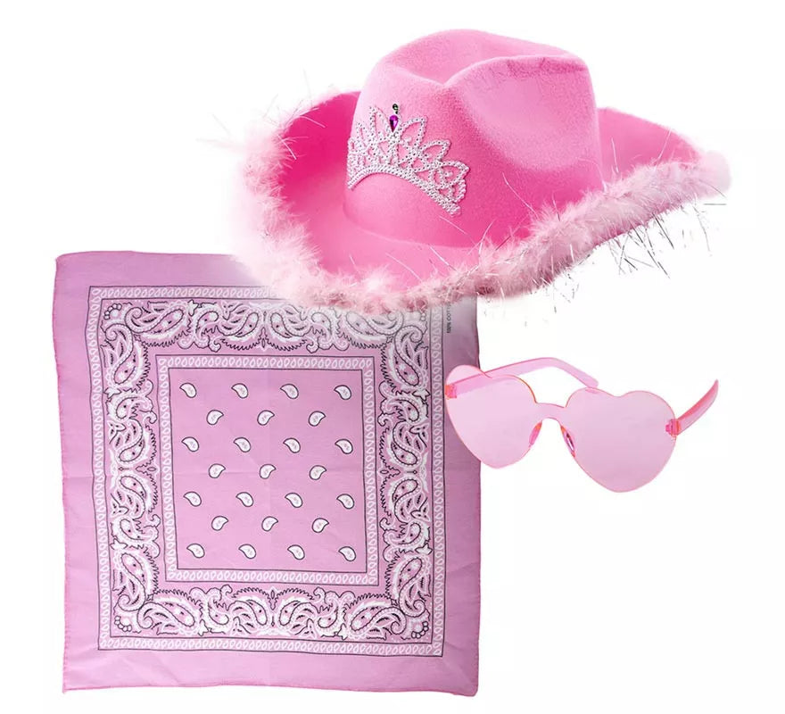 Translation missing: it.Kit de Vaquera rosa: Gafas, pañuelo y sombrero de 58 cm