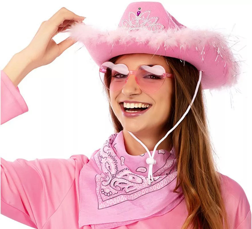 Kit de Vaquera rosa: Gafas, pañuelo y sombrero de 58 cm
