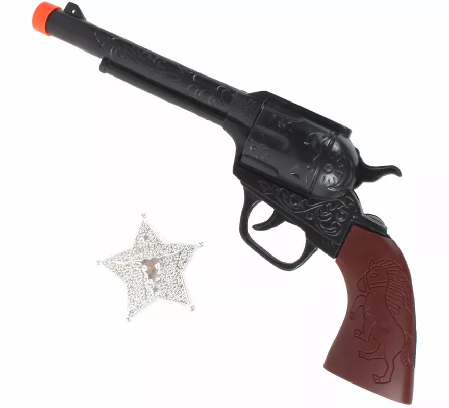Kit de Vaquero: Placa y Revolver de 34 cm de plástico