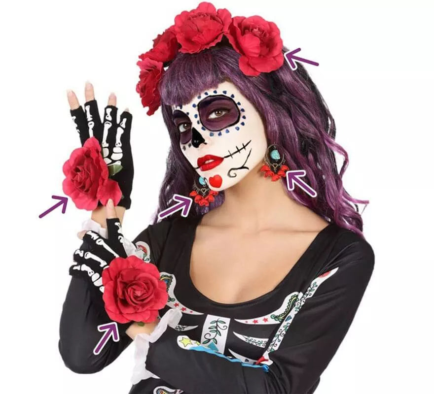 Translation missing: en.Kit del Día de los muertos: Guantes, Pendientes y Diadema