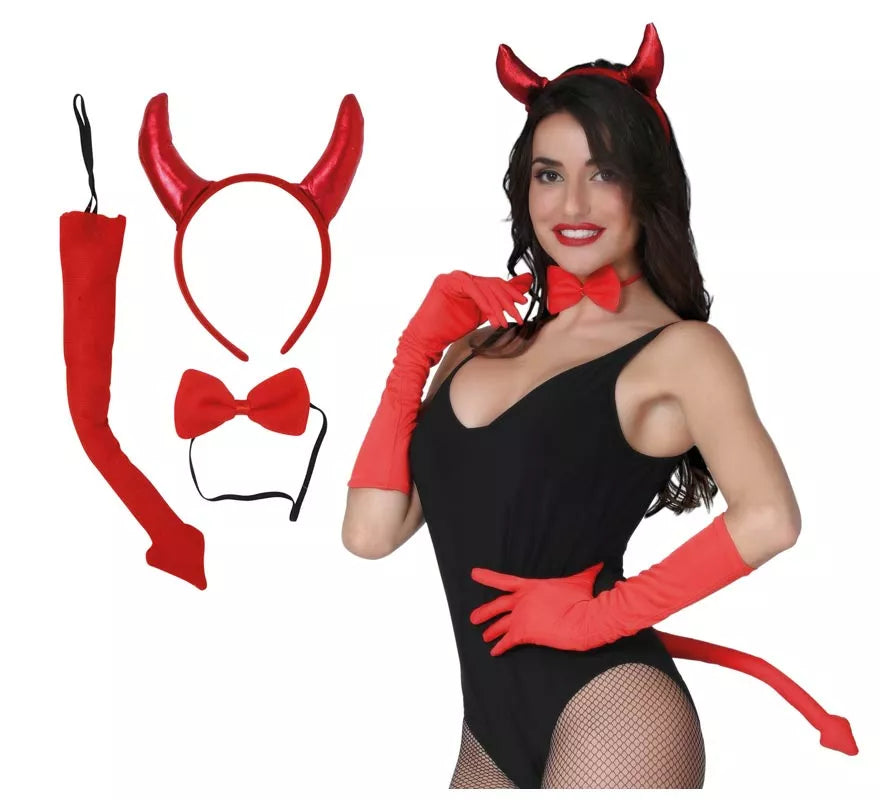 Kit Demonia: Diadema Cuernos, Pajarita y Cola