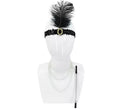 Kit Flapper Años 20: Cinta con Pluma, Collar y Boquilla Cigarrillo