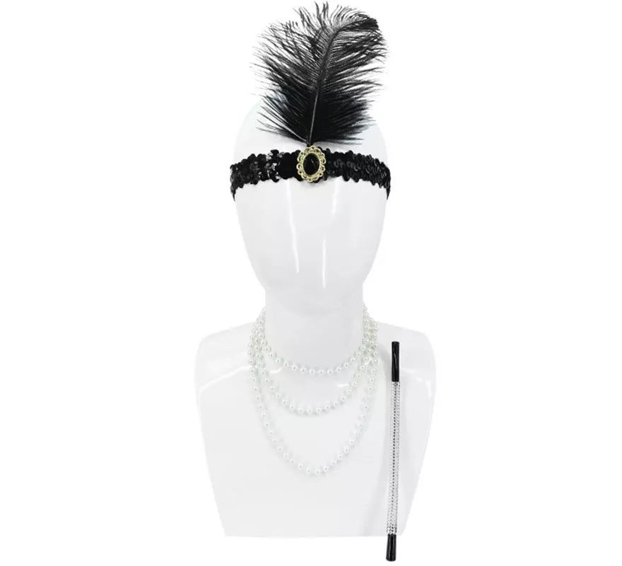 Translation missing: en.Kit Flapper Años 20: Cinta con Pluma, Collar y Boquilla Cigarrillo