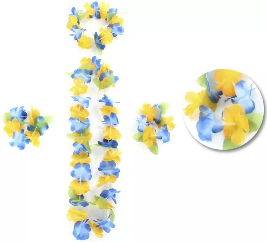 Translation missing: en.Kit Hawái Amarillo y Azul: Collar, Pulseras y Tocado