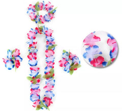 Blue and Pink Hawaii Kit: Necklace, Bracelets and Headdress