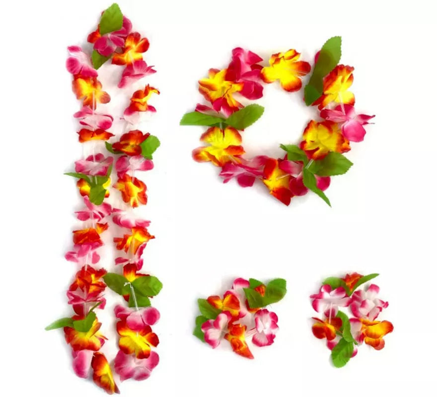 Translation missing: en.Kit Hawái Floral Naranja: Collar, Pulseras y Tocado