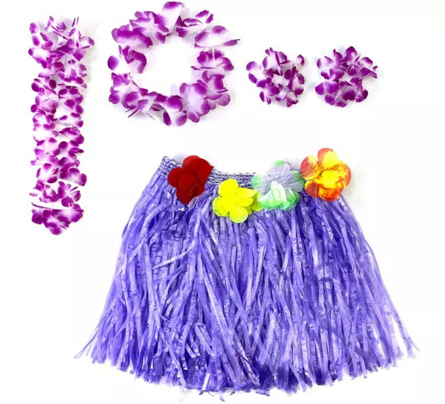 Translation missing: en.Kit Hawái Lila: Falda, Collar, Pulseras y Tocado