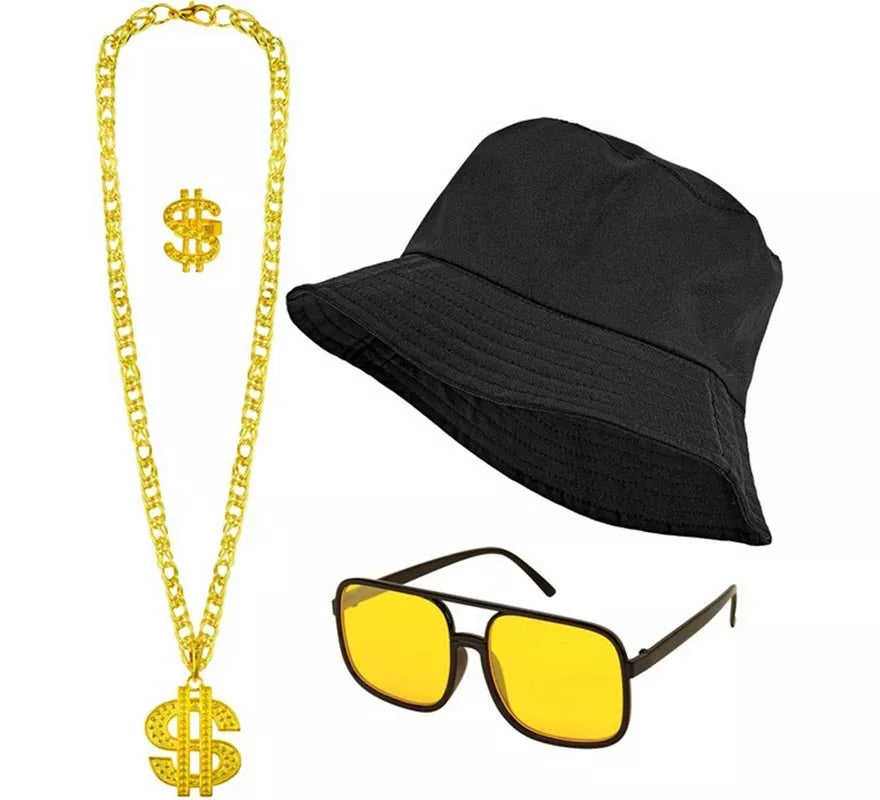 Kit Hip Hop Años 90: Sombrero, Gafas, Collar y Anillo