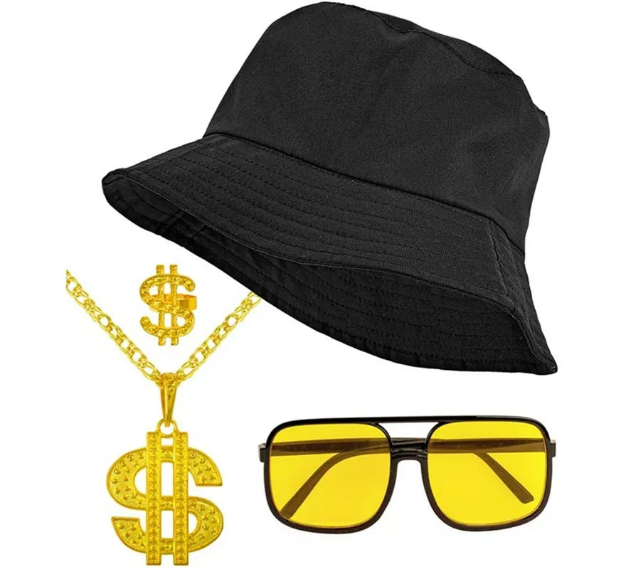 Kit Hip Hop Años 90: Sombrero, Gafas, Collar y Anillo