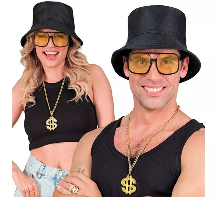 Kit Hip Hop Años 90: Sombrero, Gafas, Collar y Anillo