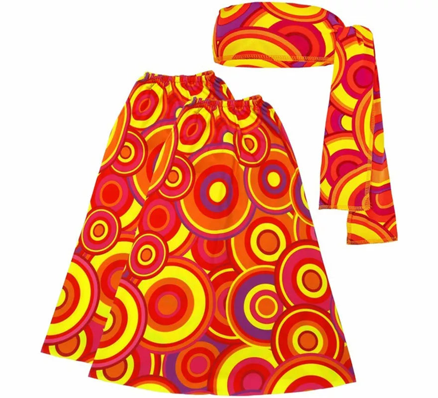 Kit Hippie Años 70 Burbujas naranjas adulto: Banda y Calentadores