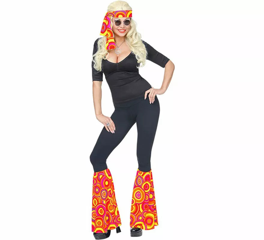 Kit Hippie Años 70 Burbujas naranjas adulto: Banda y Calentadores