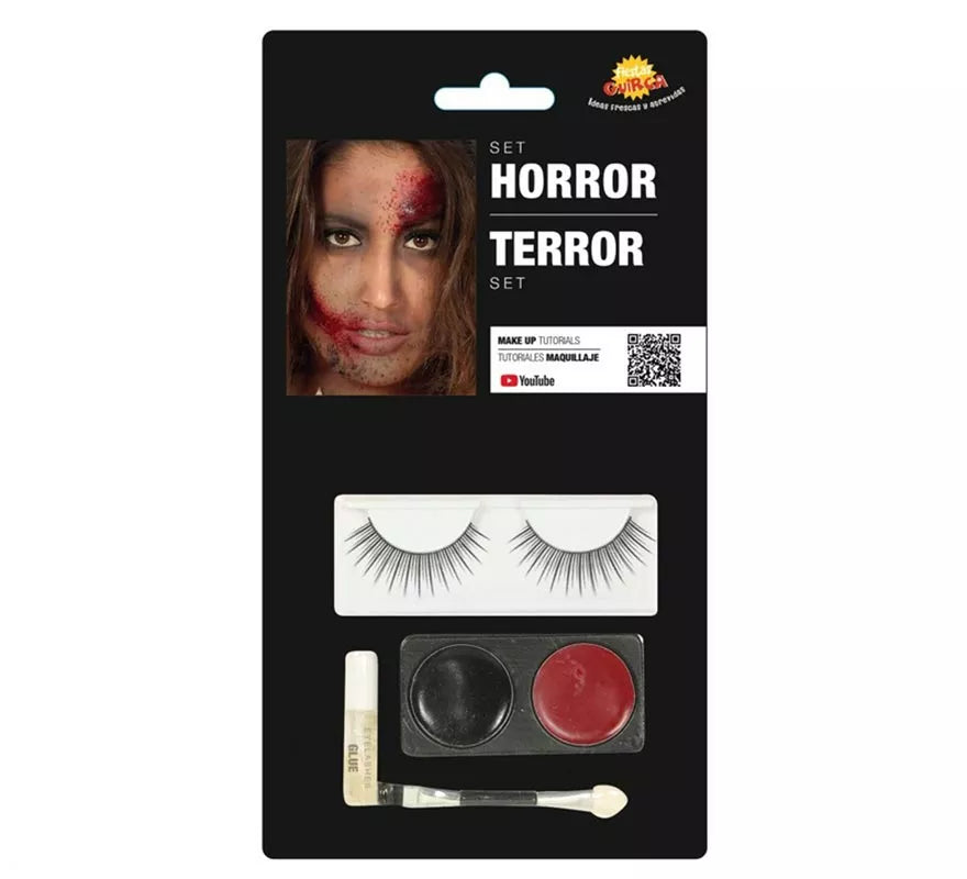 Kit Maquillaje: Negro y Rojo, Pestañas, Pegamento, Pincel