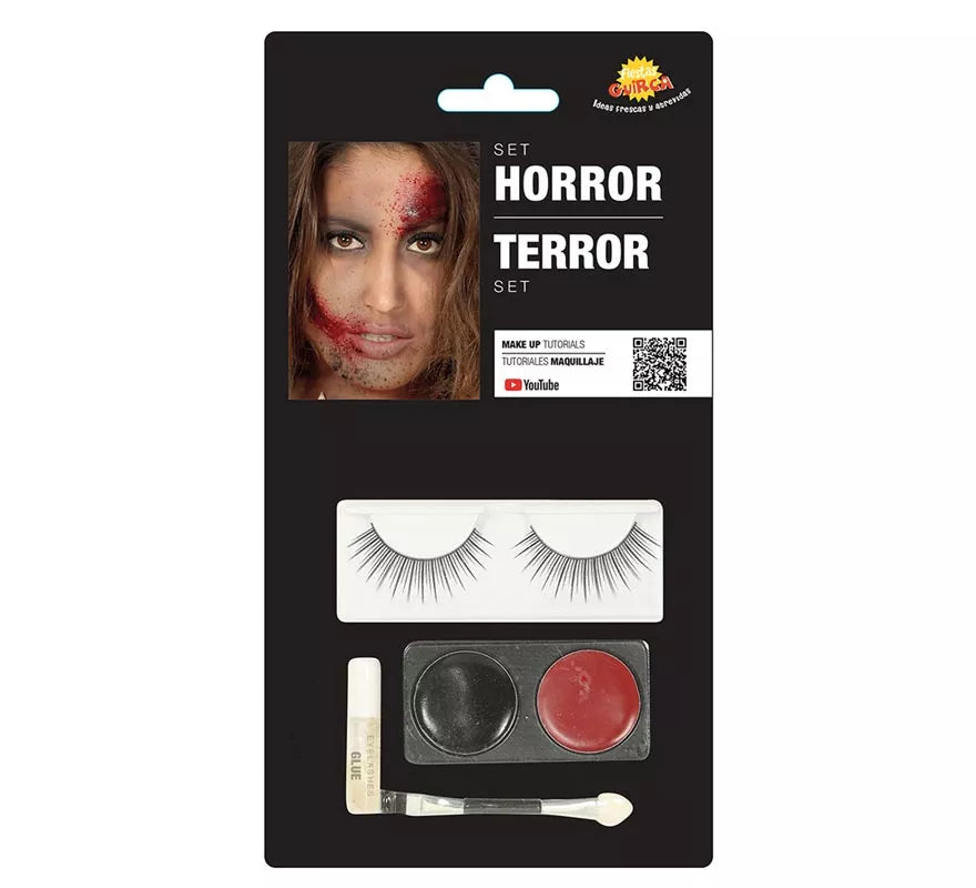 Kit Maquillaje: Negro y Rojo, Pestañas, Pegamento, Pincel