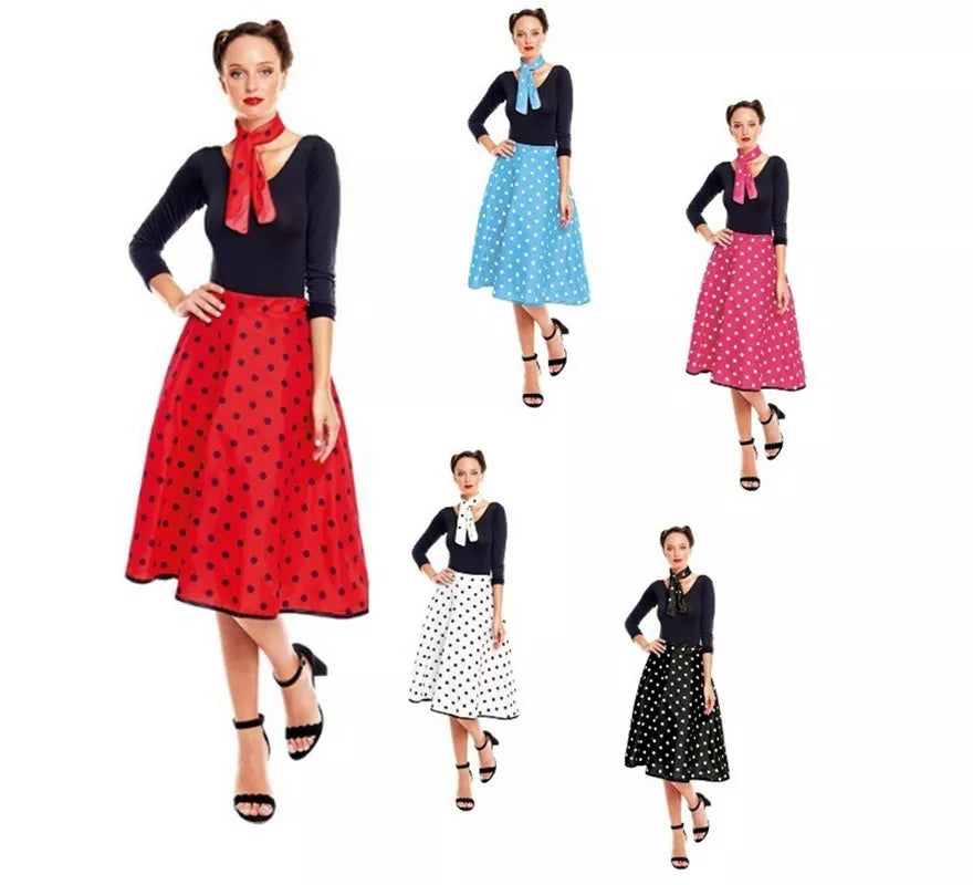 Kit o Disfraz Años 50 en varios colores para mujer: Falda y Pañuelo