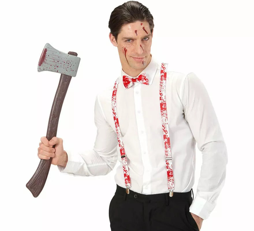 Translation missing: en.Kit o Disfraz de Asesino Psycho para hombre: Tirantes y Pajarita Ensangrentadas