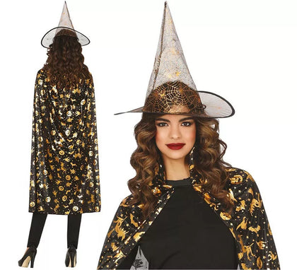 Kit o Disfraz de Bruja: Gorro y Capa 110 cm