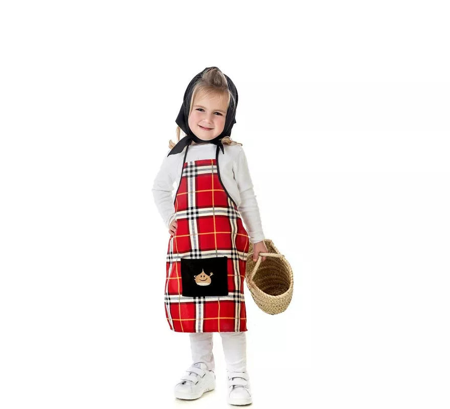Kit o Disfraz de Castañera Cuadros Rojos para niña