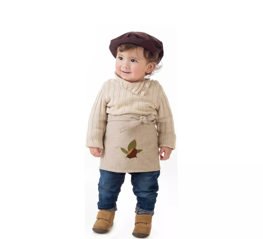 Kit o Disfraz de Castañero Beige Hojas para bebé: Delantal y Boina