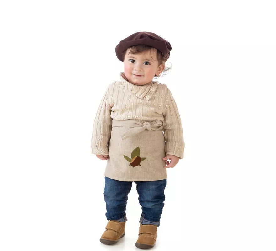 Kit o Disfraz de Castañero Beige Hojas para bebé: Delantal y Boina
