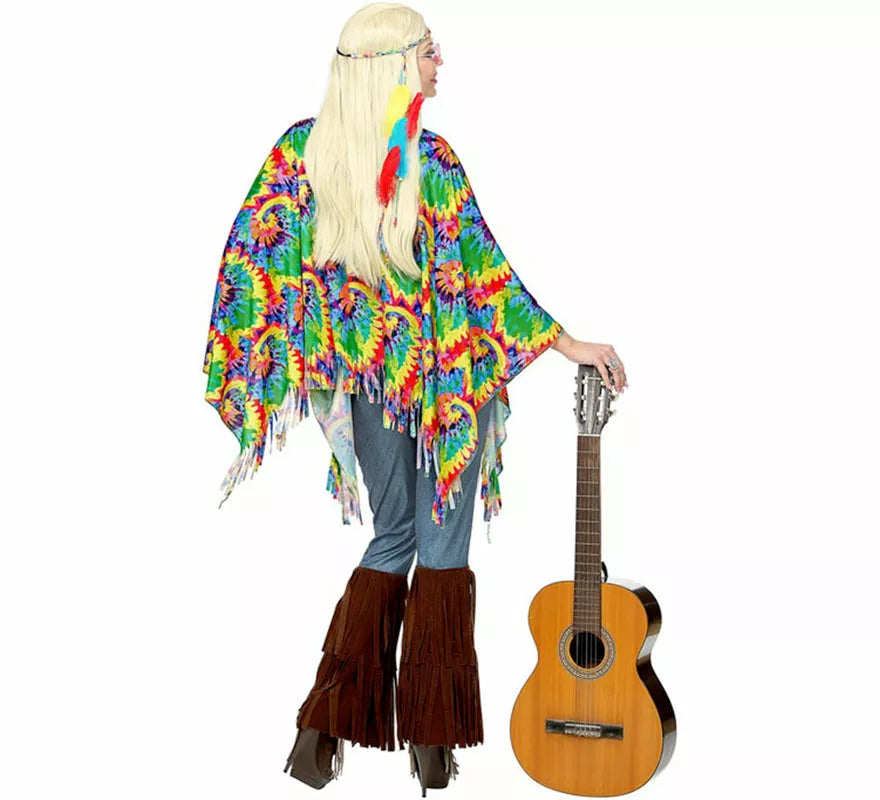 Kit o Disfraz de Hippie Psicodélico: Poncho y Diadema