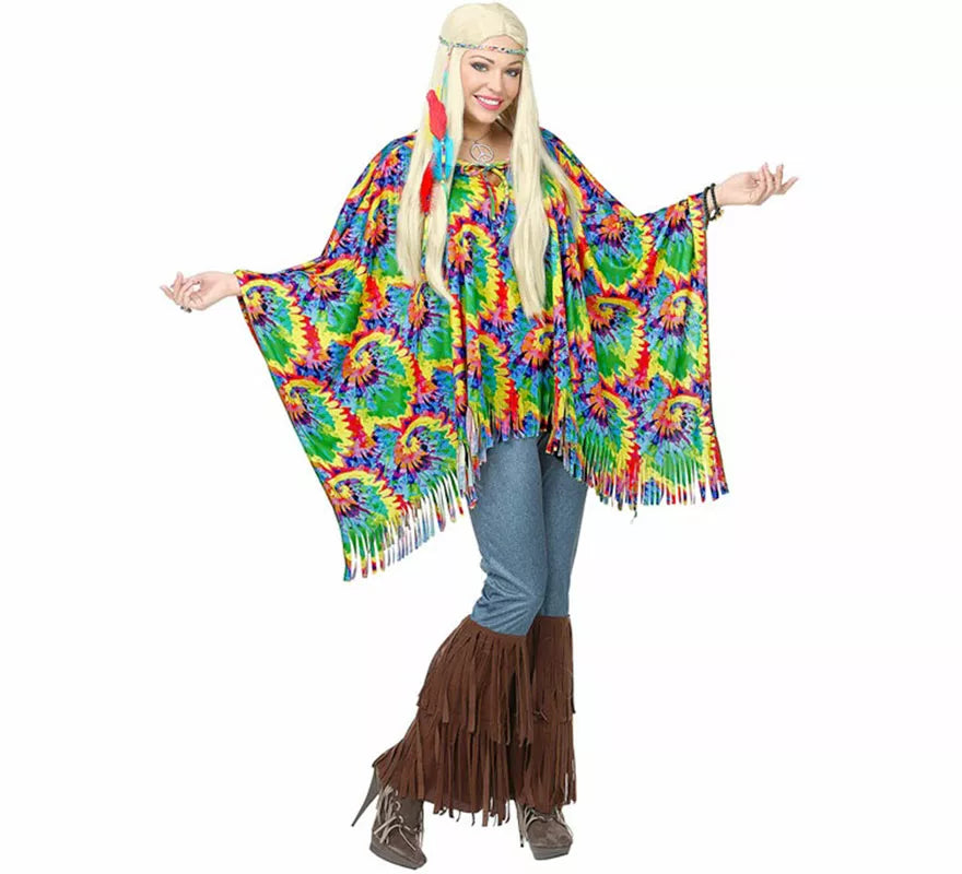 Kit o Disfraz de Hippie Psicodélico: Poncho y Diadema