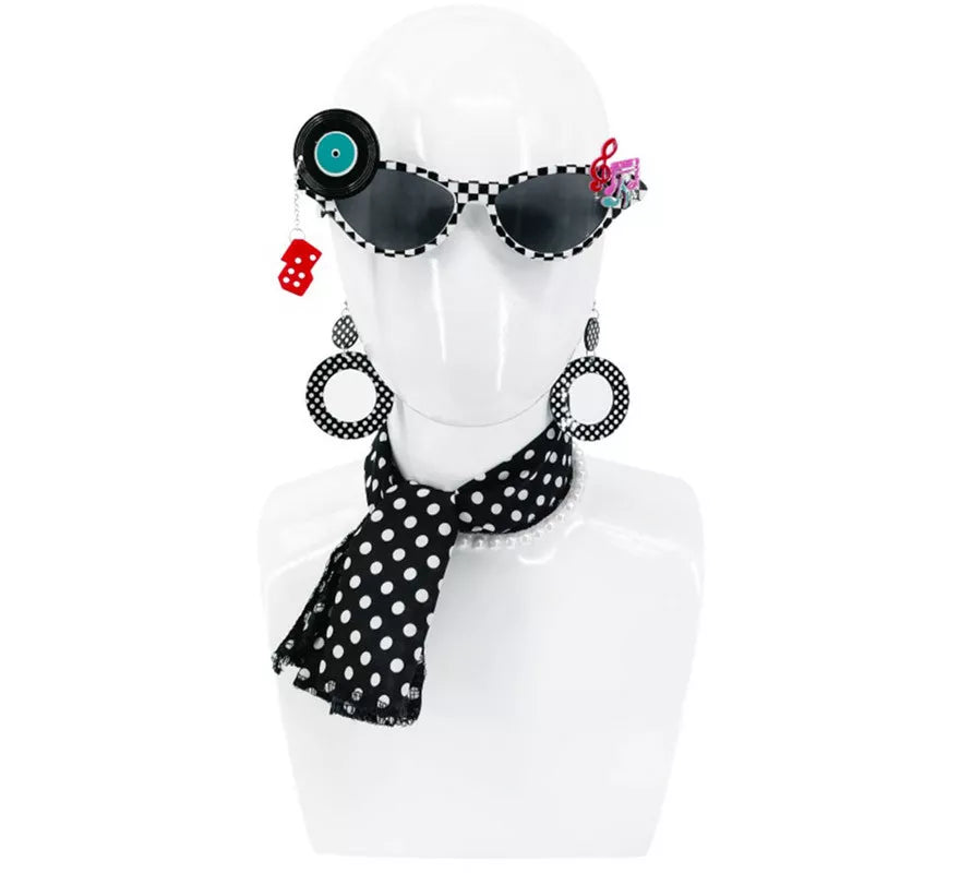 Translation missing: en.Kit Pin Up Años 50 Negro: Gafas, Pendientes y Pañuelo