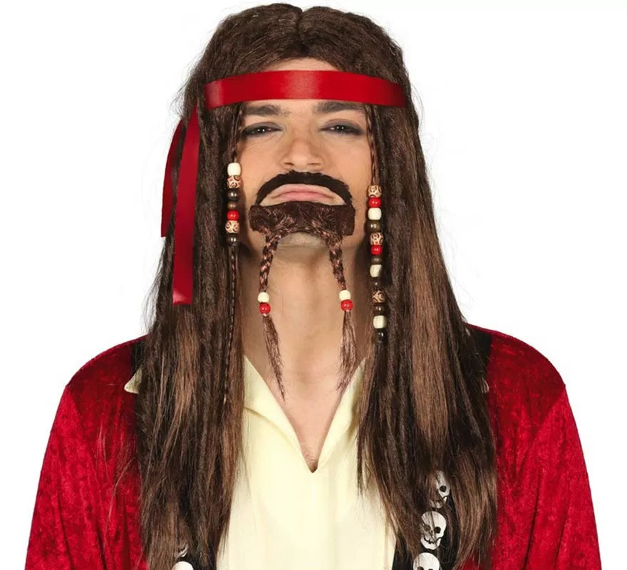Kit Pirata: Peluca con Rastas y Perilla