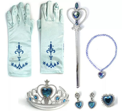 Kit Princesa Infantil Azul: Guantes, Cetro, Collar, Corona, Pendientes y Anillo