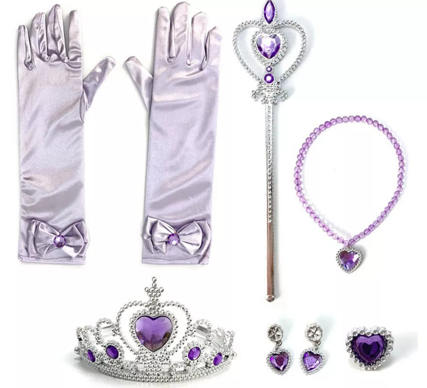 Translation missing: en.Kit Princesa Infantil Lila: Guantes, Cetro, Collar, Corona, Pendientes y Anillo