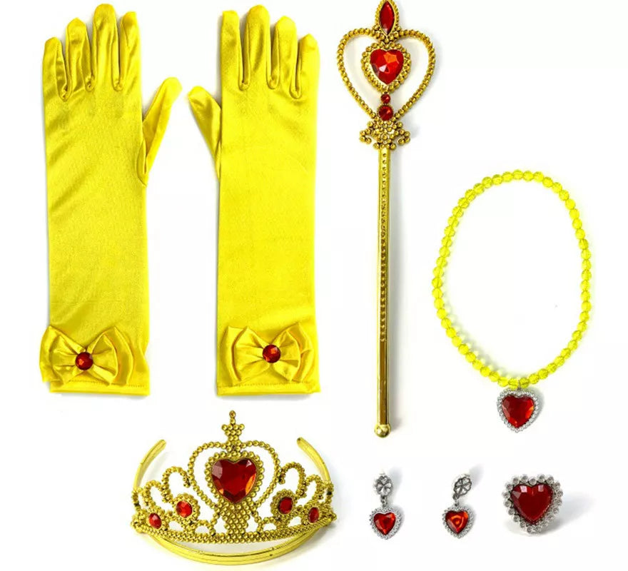 Translation missing: en.Kit Princesa Infantil Oro: Guantes, Cetro, Collar, Corona, Pendientes y Anillo