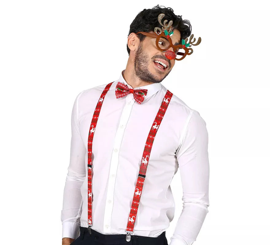 Kit Reno de Navidad: Gafas con Nariz y Cuernos, Tirantes y Pajarita