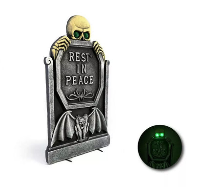 Lápida Calavera verde con luz de 65,5x40,5x3 cm
