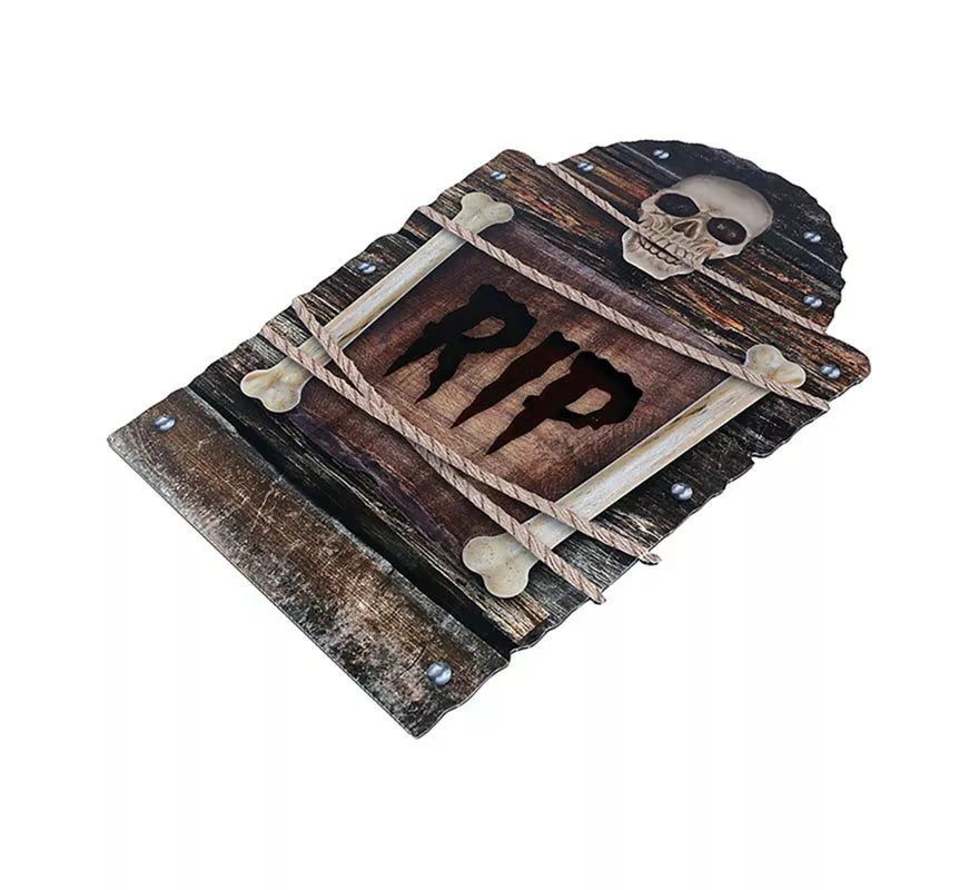 "Lápida Cementerio Calavera ""RIP"" plástico de 56 cm"