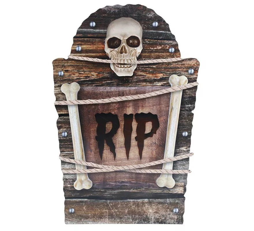"Lápida Cementerio Calavera ""RIP"" plástico de 56 cm"
