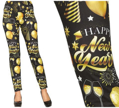Happy New Year black and gold leggings for women