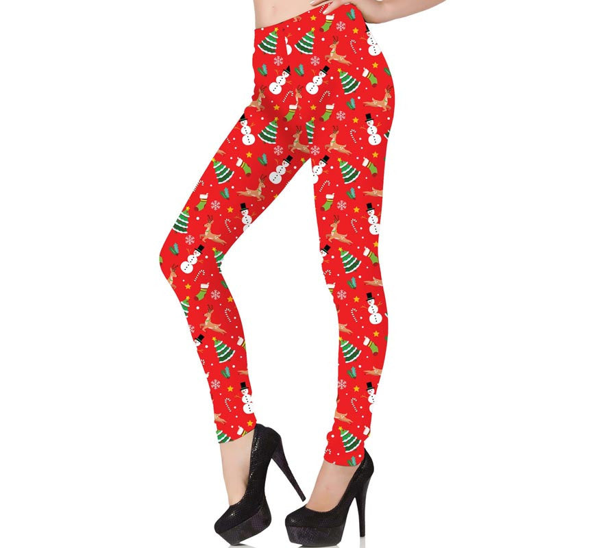 Translation missing: en.Leggings Navideño rojo estampado para mujer