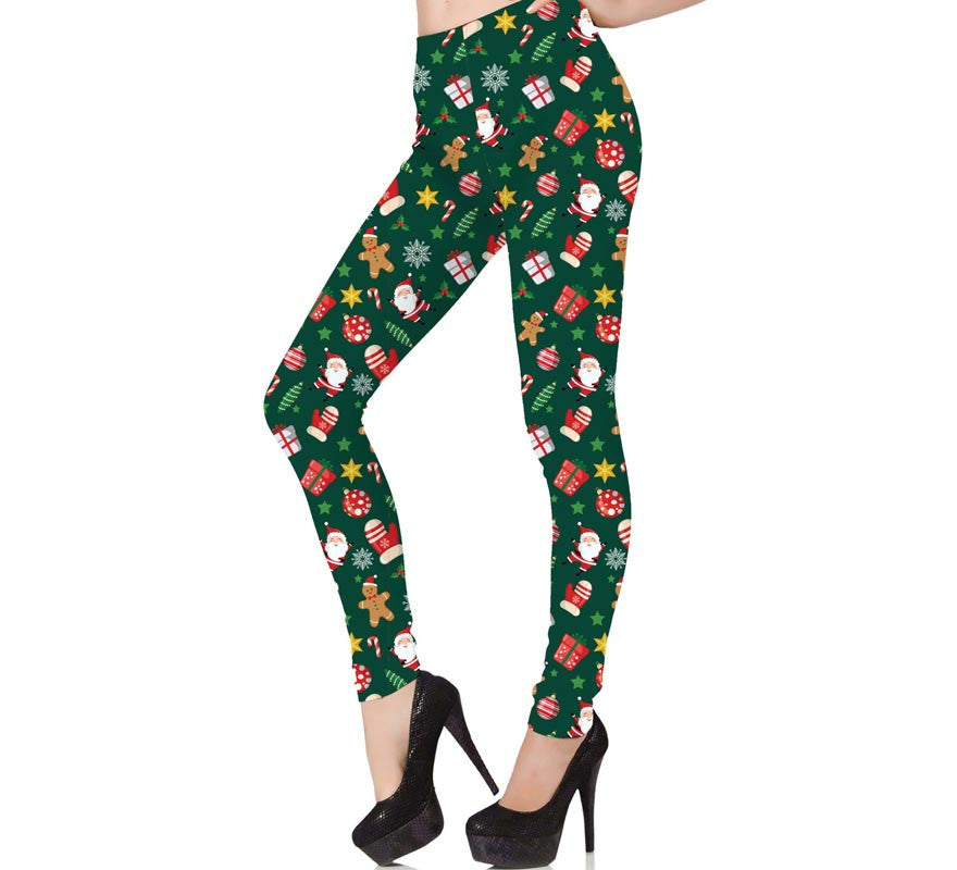 Leggings Navideño verde estampado para mujer